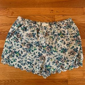 Anthropologie cream printed scalloped edge shorts